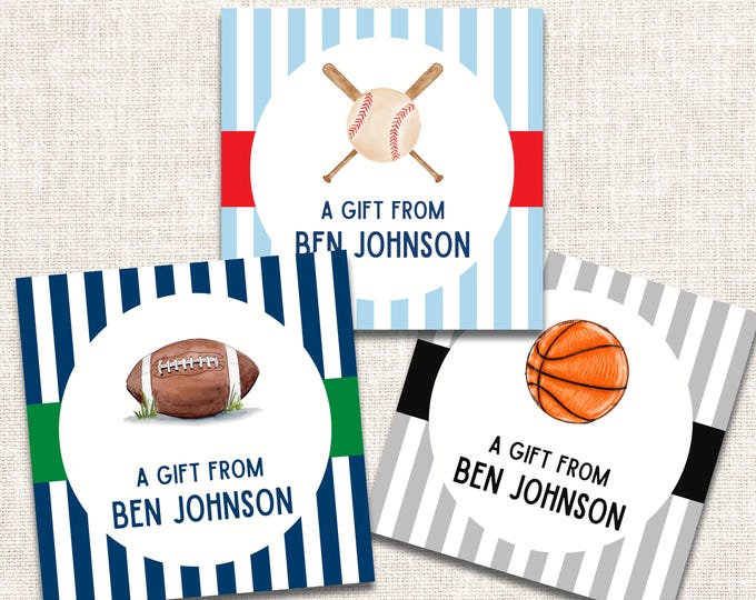 Personalized Boy Gift Tags, Boy Enclosure Cards, Boy Stickers, Sports Gift Tag, Baseball Gift Tag, Basketball Gift Tag, Football Gift Tag