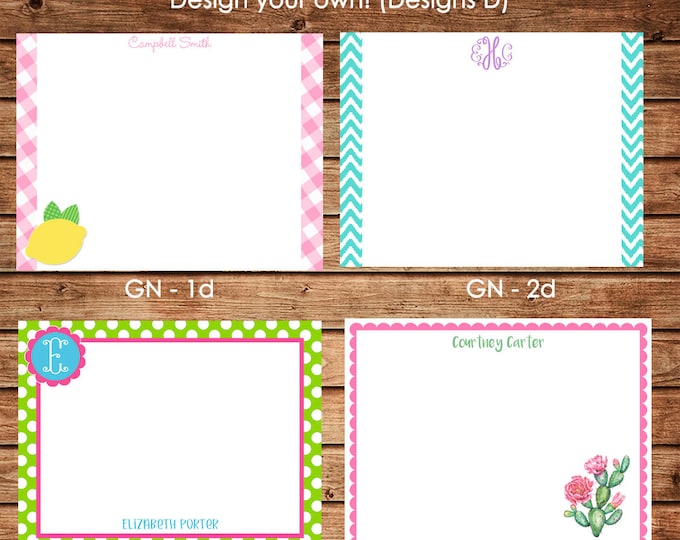 Personalized Girl Flat Notes Notecards Stationery with Envelopes - Design your own - Choose ONE DESIGN