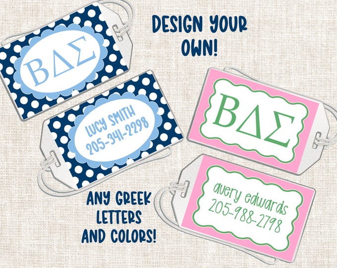 Personalized Sorority Luggage Tag, Greek Luggage Tag
