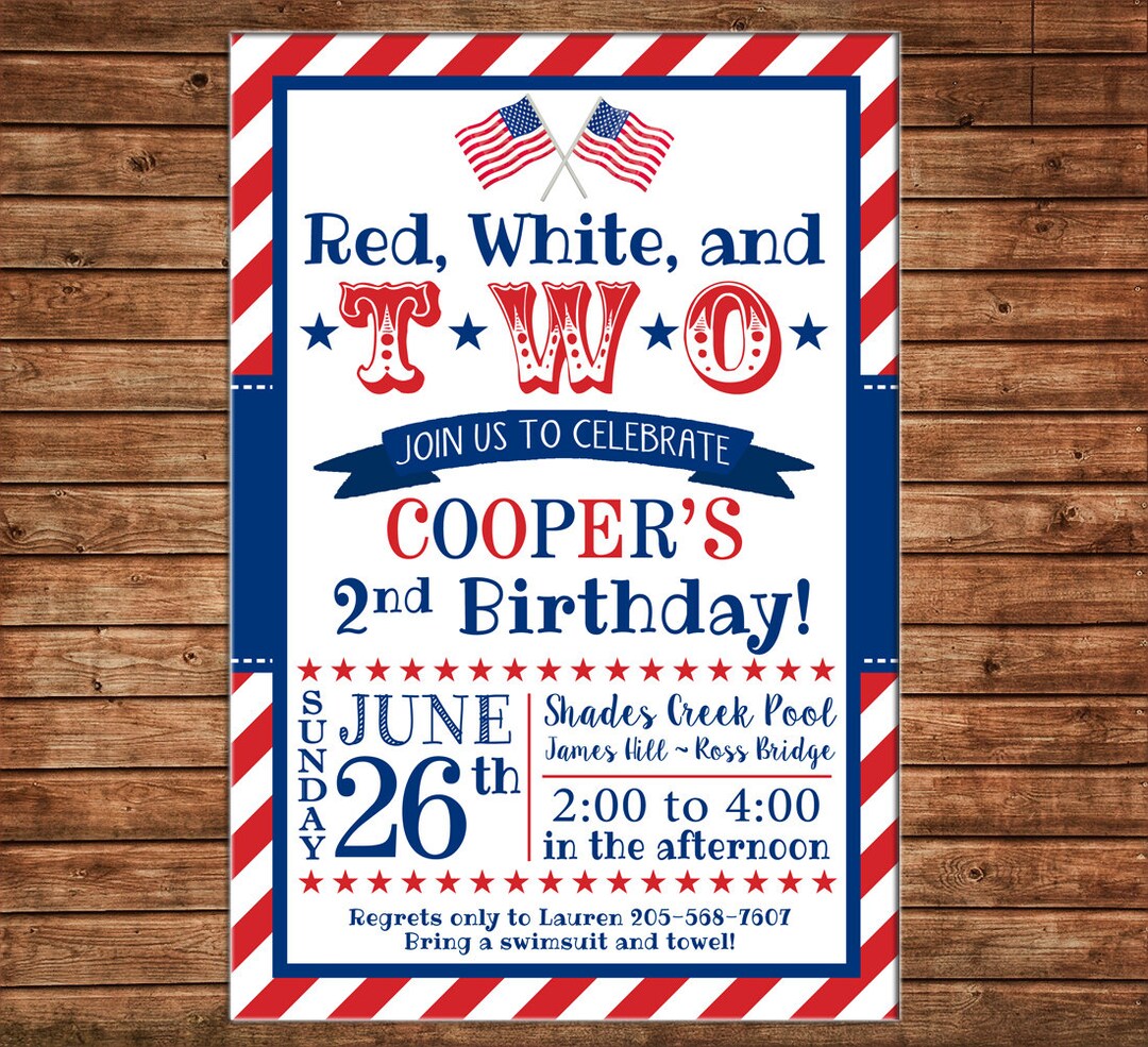 Boy or Girl Invitation Red White Two Patriotic Birthday Party - Can ...