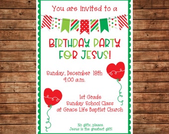 Happy Birthday Jesus Christmas Invitation Birthday Party - Can personalize colors /wording - Printable File or Printed Cards