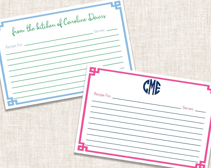 Personalized Recipe Cards, Preppy Recipe Cards, Monogrammed Recipe Cards