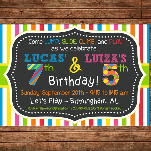 Boy or Girl Invitation Gender Neutral Sibling Birthday Party - Can personalize colors /wording - Printable File or Printed Cards