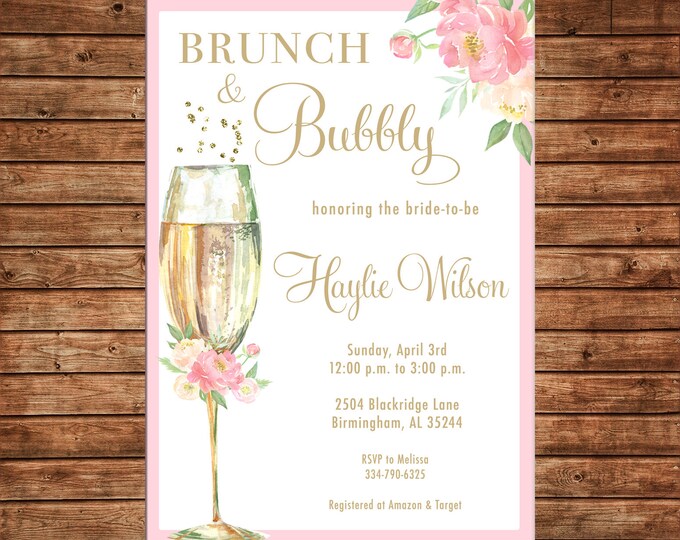 Invitation Glitter Confetti Champagne Brunch Bubbly Wedding Shower Party - Can personalize colors /wording - Printable File or Printed Cards