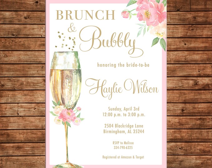 Invitation Glitter Confetti Champagne Brunch Bubbly Wedding Shower Party - Can personalize colors /wording - Printable File or Printed Cards