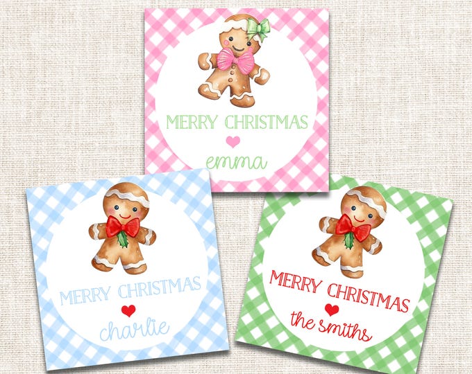 Personalized Christmas Gift Tags, Christmas Enclosure Cards, Christmas Gift Stickers, Watercolor Gingerbread