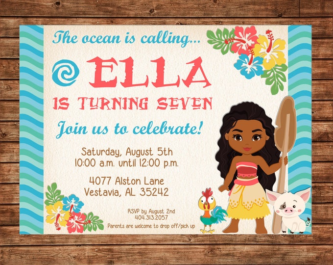 Girl Invitation Ocean Hawaiian Princess Birthday Party - Can personalize colors /wording - Printable File or Printed Cards