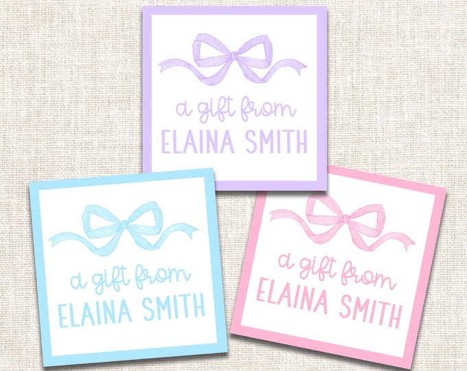 Personalized Girl Gift Tags, Girl Enclosure Cards, Girl Gift Stickers, Bow Gift Tags