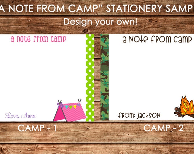 Personalized Boy or Girl Note from Camp Flat Notes Notecards Stationery with Envelopes - Design your own - Choose ONE DESIGN