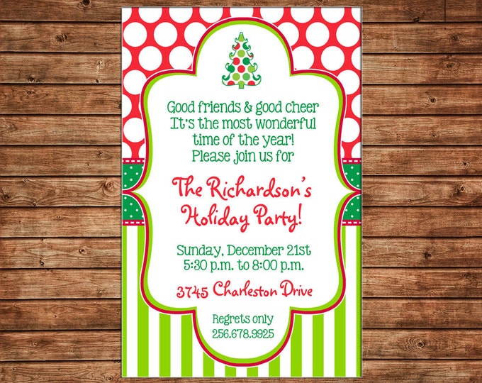Christmas Holiday Invitation Open House Party - Can personalize colors /wording - Printable File or Printed Cards
