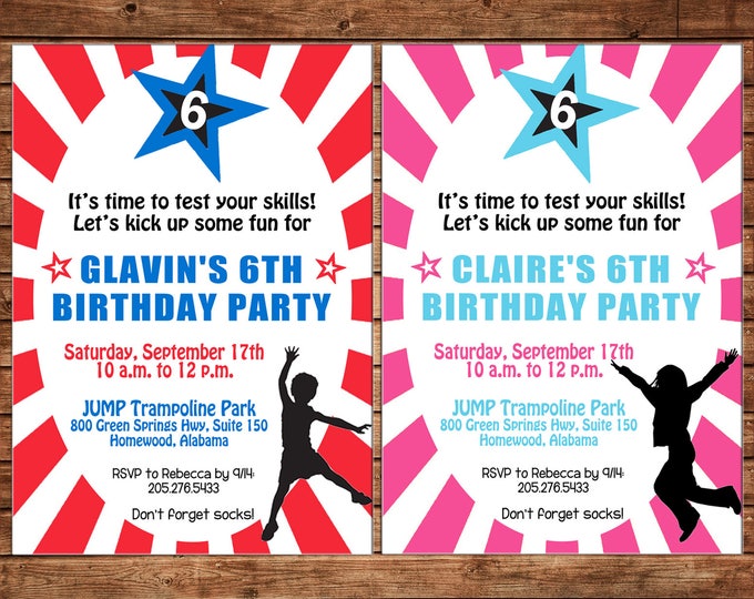 Boy or Girl Invitation Ninja Obstacle Course Birthday Party - Can personalize colors /wording - Printable File or Printed Cards