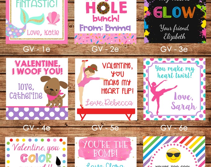 24 Square Girl Valentine Enclosure Cards, Gift Stickers, Gift Tags