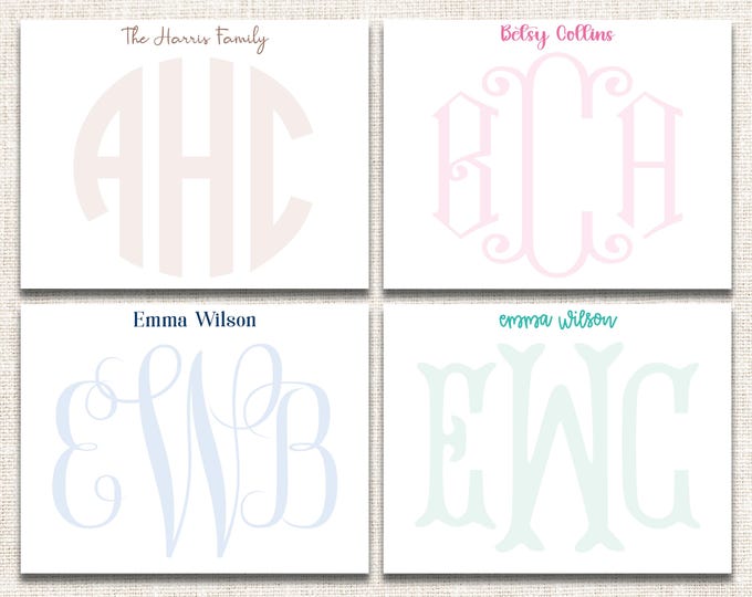 Personalized Custom Monogrammed Stationery, Monogrammed Notecards, Flat Note Cards, Preppy Stationery