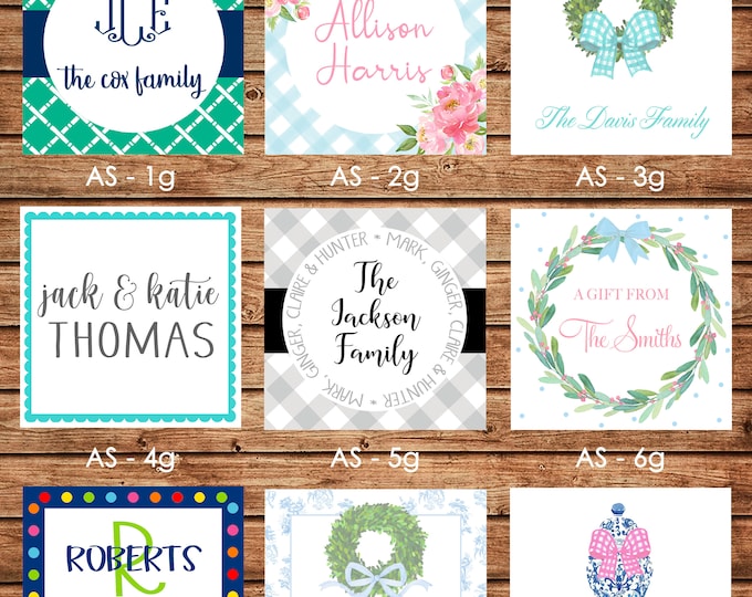 24 Square Personalized Family Sibling Boy Girl Enclosure Cards, Gift Stickers, Gift Tags