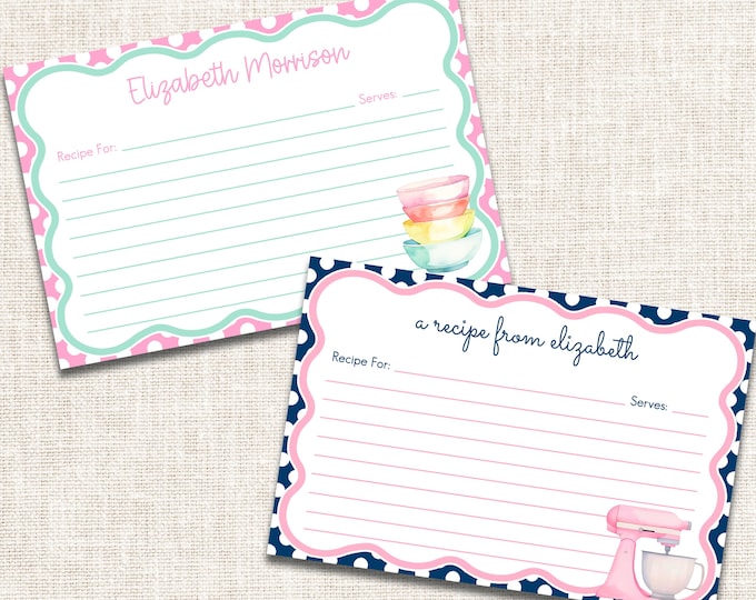 Personalized Recipe Cards, Preppy Recipe Cards, Monogrammed Recipe Cards