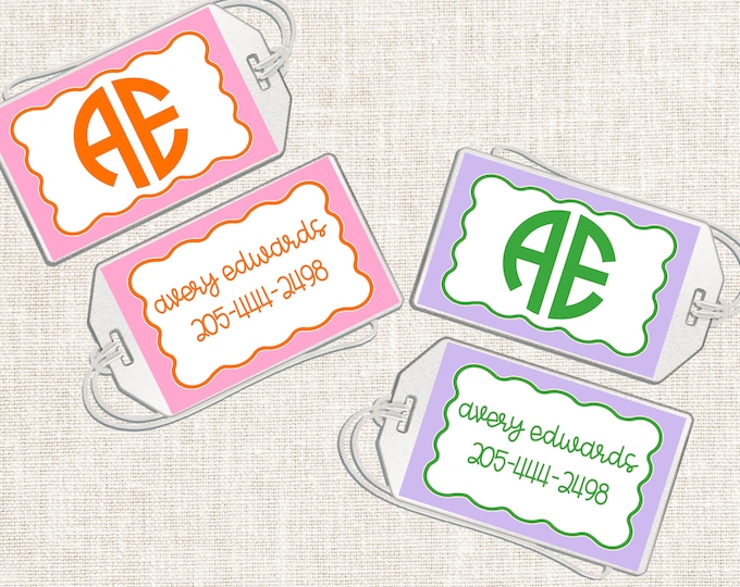 Personalized Girl Luggage Tag, Girl Bag Tag, Preppy Luggage Tag