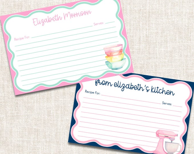 Personalized Recipe Cards, Preppy Recipe Cards, Monogrammed Recipe Cards