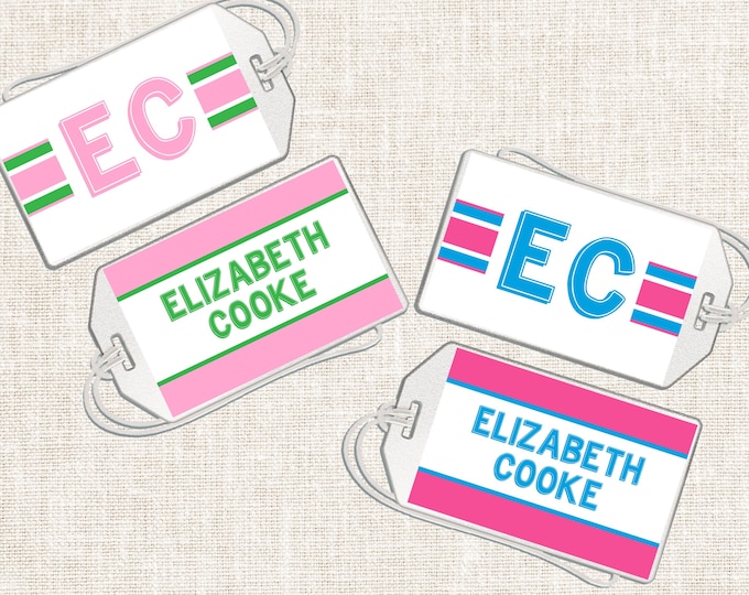 Personalized Girl Luggage Tag, Girl Bag Tag, Preppy Luggage Tag