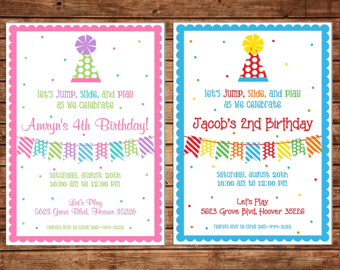 Boy or Girl Generic Birthday Party Invitation - Can personalize colors /wording - Printable File or Printed Cards