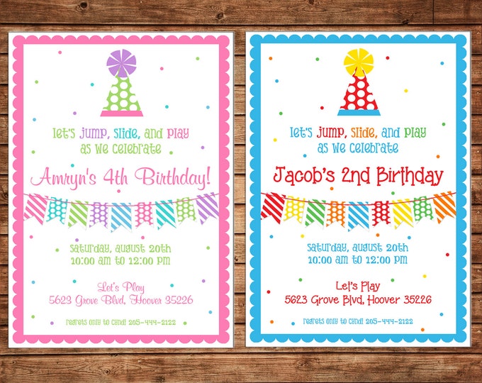 Boy or Girl Generic Birthday Party Invitation - Can personalize colors /wording - Printable File or Printed Cards