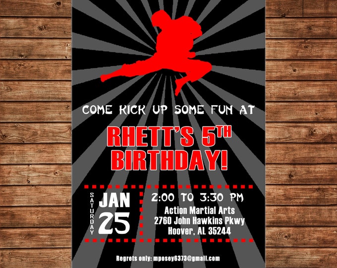 Boy or Girl Invitation Ninja Obstacle Course Karate Birthday Party - Can personalize colors /wording - Printable File or Printed Cards