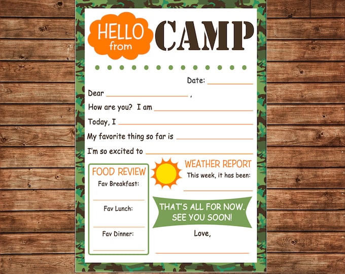 Boy Camp Notecards Note Fill in the blank Hello Letter Camo - DIGITAL FILE - Immediate DOWNLOAD