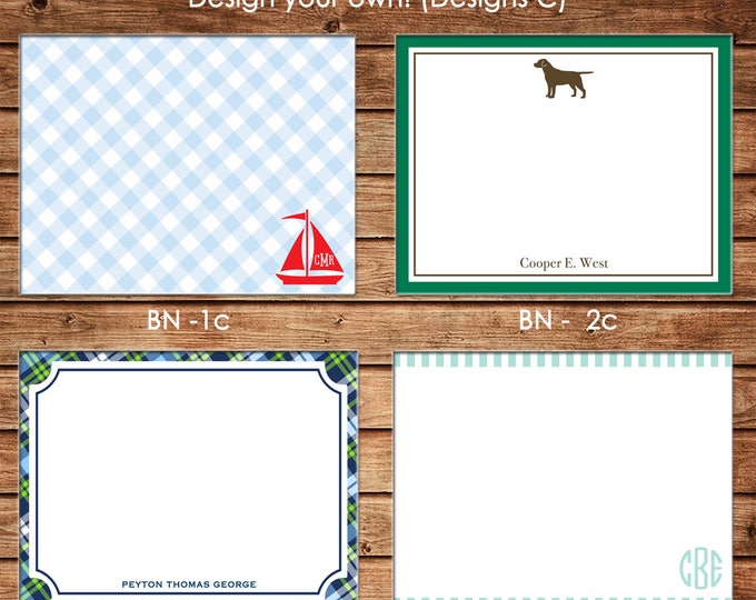 Personalized Boy Flat Notes Notecards Stationery with Envelopes - Design your own - Choose ONE DESIGN