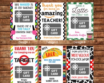 Gift Card Holders for Teachers etc with envelopes - Printable File or Printed Cards