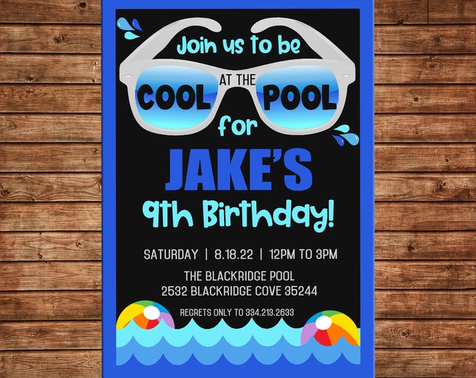 Boy or Girl Invitation Cool at the Pool Swim Birthday Party - Can personalize colors /wording - Printable File or Printed Car