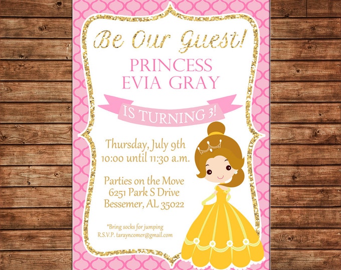 Girl Invitation Beauty Princess Royal Celebration Birthday Party - Can personalize colors /wording - Printable File or Printed Cards