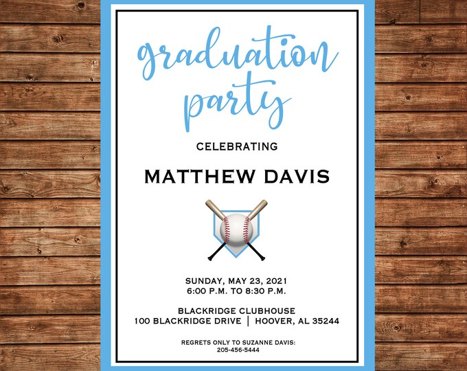 Boy Invitation Graduation Party Announcement  - Can personalize colors /wording - Printable File or Printed Cards