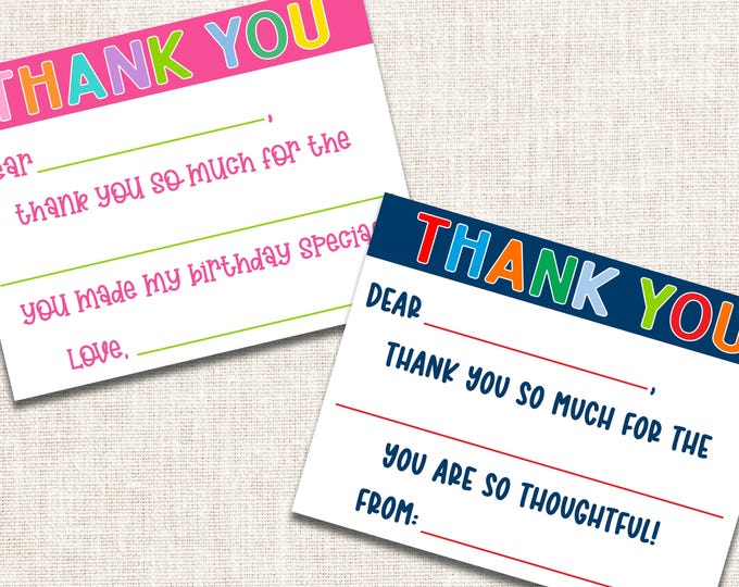 Personalized Thank You Notes, Fill In The Blank Thank You Notes, Personalized Notecards, Kids Thank You Notes
