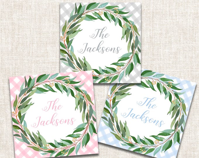 Personalized Gift Tags, Enclosure Cards, Gift Stickers, Watercolor Wreath Tags