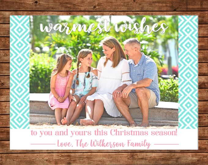 Christmas Holiday Photo Card Warm Wishes Ikat  - Can Personalize - Printable File