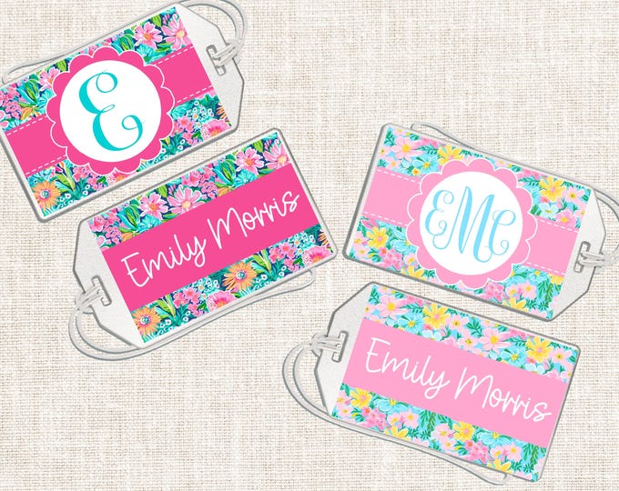 Personalized Girl Luggage Tag, Girl Bag Tag, Floral Luggage Tag