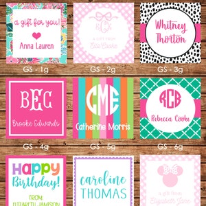 24 Square Personalized Girl Enclosure Cards, Gift Stickers, Gift Tags