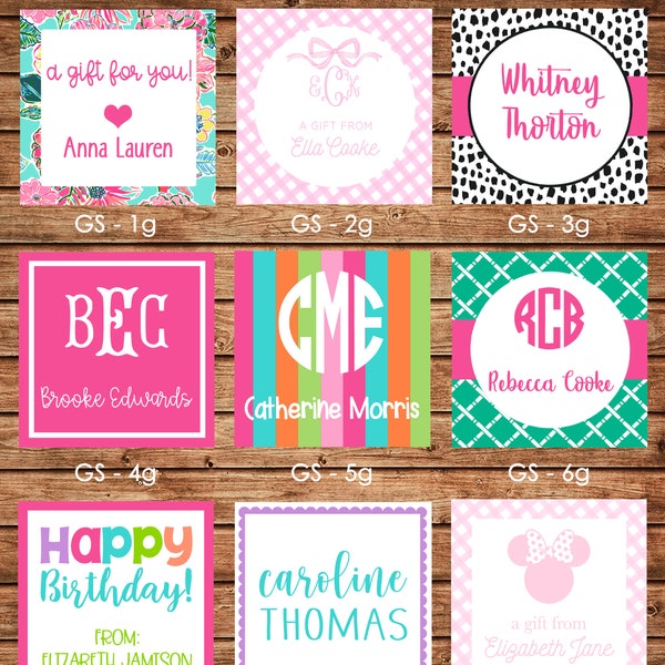 24 Square Personalized Girl Enclosure Cards, Gift Stickers, Gift Tags