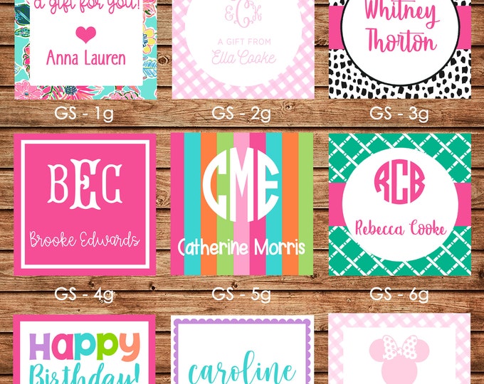 24 Square Personalized Girl Enclosure Cards, Gift Stickers, Gift Tags