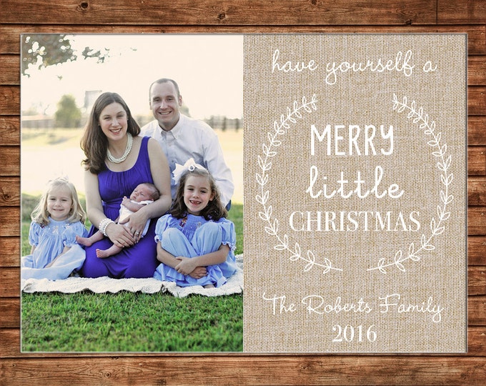 Christmas Holiday Photo Card Burlap Elegant - Can Personalize - Printable File