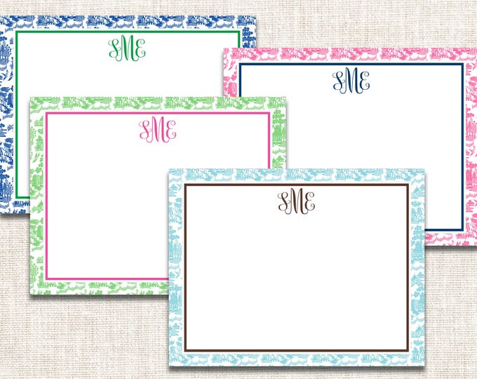 Personalized Girl Stationery, Personalized Girl Notecards, Flat Note Cards, Preppy Stationery