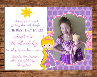 Girl Photo Invitation Princess Long Hair Birthday Party - Can personalize colors /wording - Printable File or Printed Cards