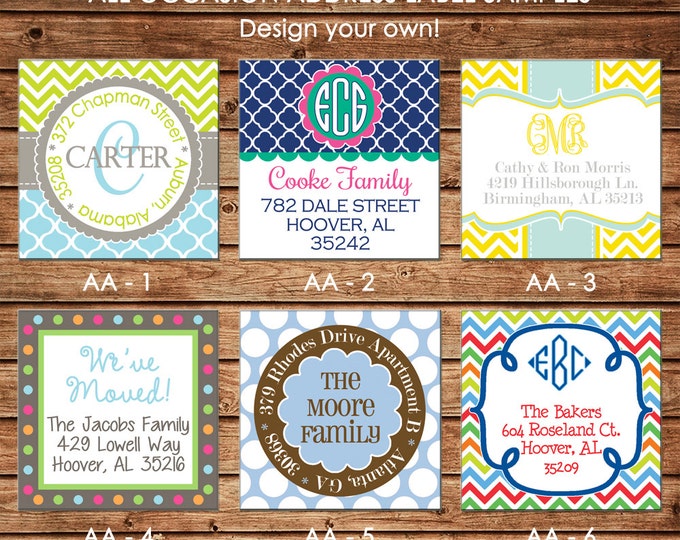 30 Square Personalized All Occasion / Adult / Family Return Address Labels / Stickers - Choose ONE DESIGN