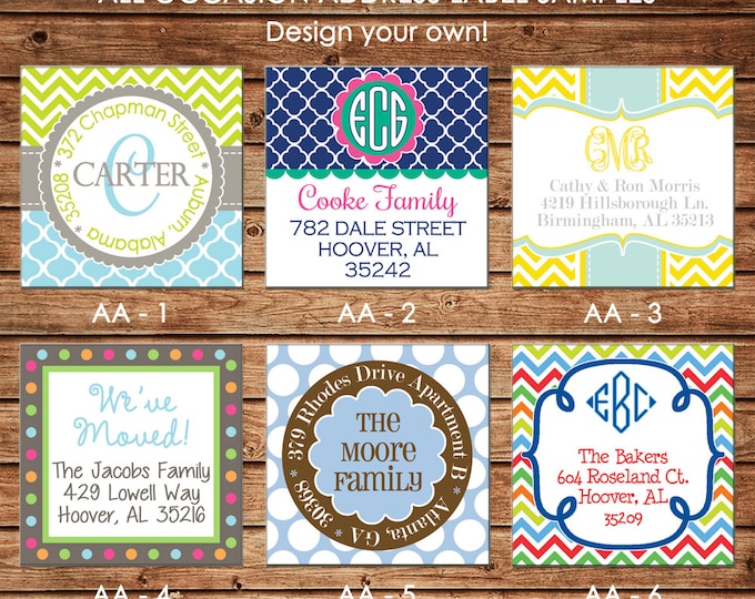 30 Square Personalized All Occasion / Adult / Family Return Address Labels / Stickers - Choose ONE DESIGN