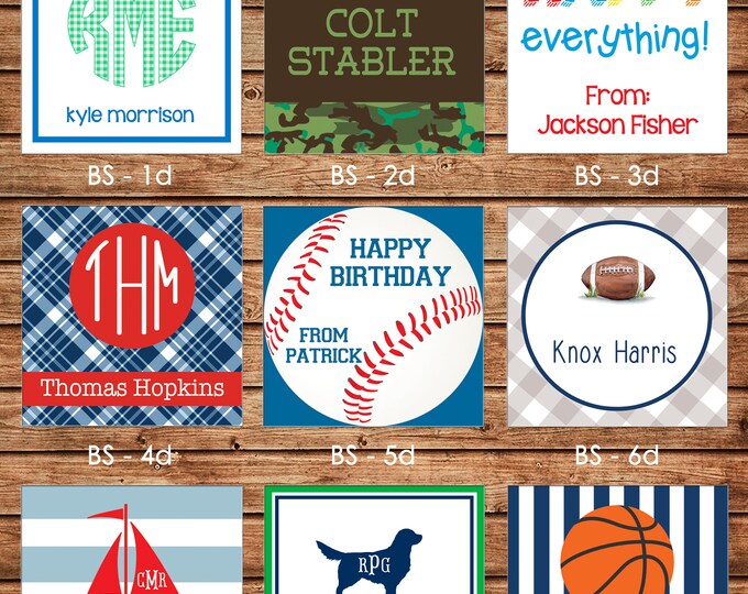 24 Square Boy Enclosure Cards, Gift Stickers, Gift Tags