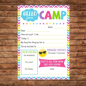 Girl Camp Notecards Nota Rellena el espacio en blanco Hello Letter Bright Chevron - ARCHIVO DIGITAL - DESCARGA inmediata