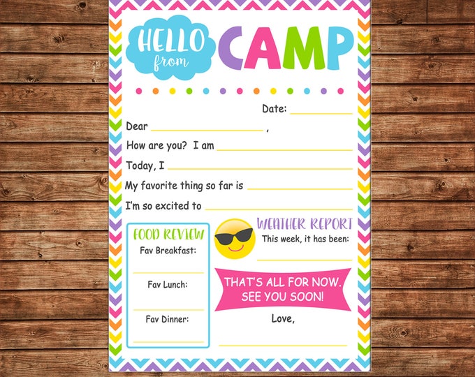 Girl Camp Notecards Note Fill in the blank Hello Letter Bright Chevron - DIGITAL FILE - Immediate DOWNLOAD