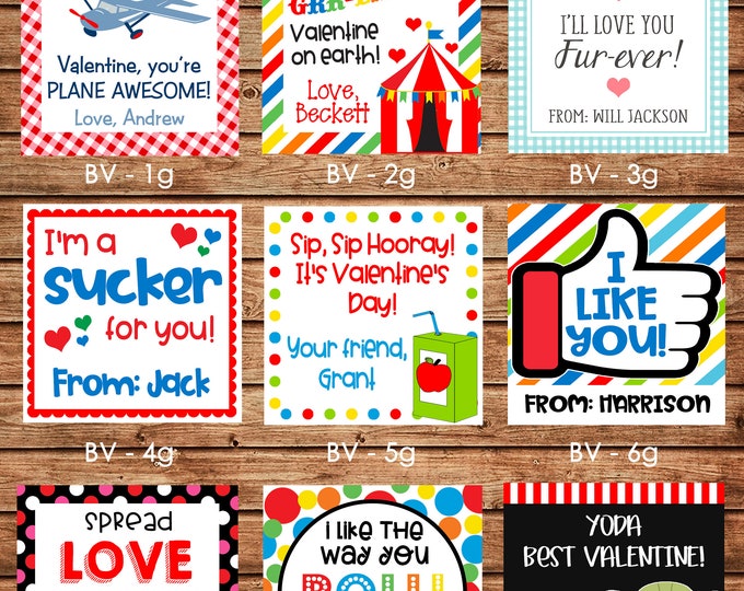 24 Square Personalized Boy Valentine Enclosure Cards, Gift Stickers, Gift Tags