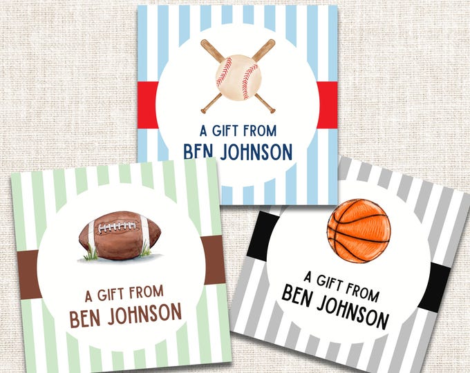 Personalized Boy Gift Tags, Boy Enclosure Cards, Boy Stickers, Sports Gift Tag, Baseball Gift Tag, Basketball Gift Tag, Football Gift Tag