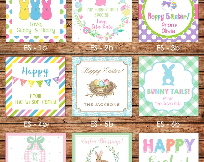 24 Square Personalized Easter Spring Enclosure Cards, Gift Stickers, Gift Tags