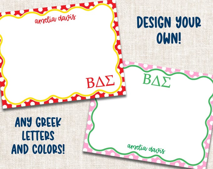 Personalized Custom Sorority Stationery, Greek Letter Stationery, Sorority Notecards, Greek Notecards